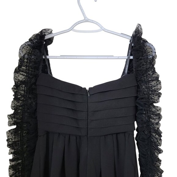 Self-Portrait Size 2 Black Crepe Dot Mesh Midi Dress. Excellent Used Condition - Picture 8 of 15